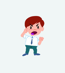 Businessman in casual style screams angry in aggressive attitude.