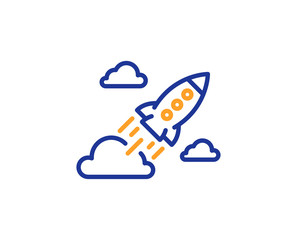 Startup rocket line icon. Launch Project sign. Innovation symbol. Colorful outline concept. Blue and orange thin line color icon. Startup rocket Vector