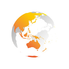 Fototapeta na wymiar 3D planet Earth globe. Transparent sphere with grey land silhouettes. Focused on Australia and Oceania.