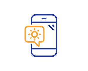 Weather phone line icon. Travel device sign. Holidays symbol. Colorful outline concept. Blue and orange thin line color Weather phone icon. Vector