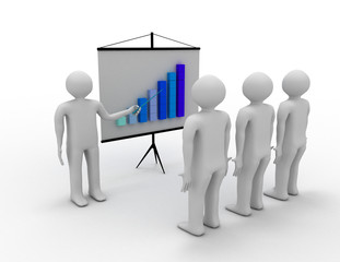 3d people - men, person presenting at a financial chart. Leadership and team.