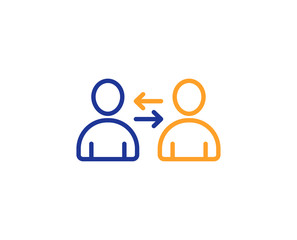 Teamwork line icon. User communication. Profile Avatar sign. Person silhouette symbol. Colorful outline concept. Blue and orange thin line color icon. Communication Vector