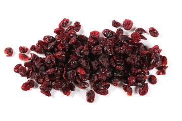 Dried cranberries isolated on white background, top view