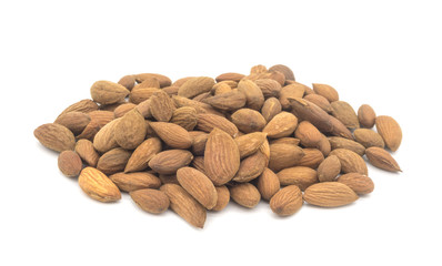 Almond on white background. apricot nut