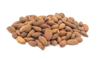 Almond on white background. apricot nut