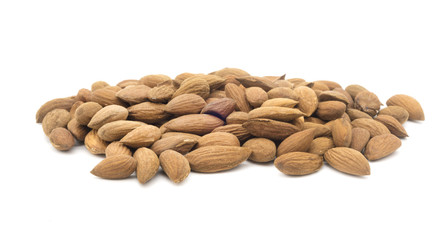 Almond on white background. apricot nut
