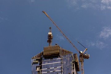 DUBAI, UAE - OCTOBER 2018: construction activity in Dubai downtown in Dubai, UAE. Dubai is the most populous city and emirate in the United Arab Emirates