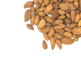 Almond on white background. apricot nut