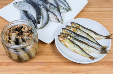 Smoked, preserved in cooking oil against of raw baltic herring