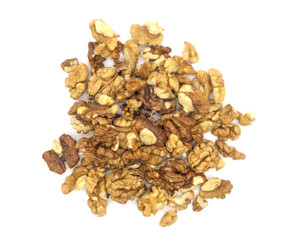 Peeled walnut on white background