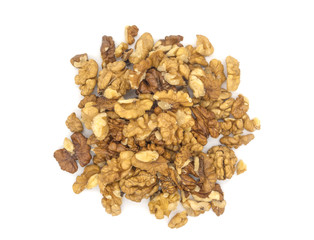 Peeled walnut on white background