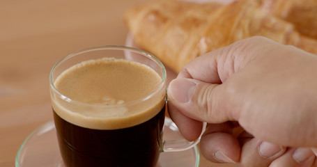 Croissant and hot coffee