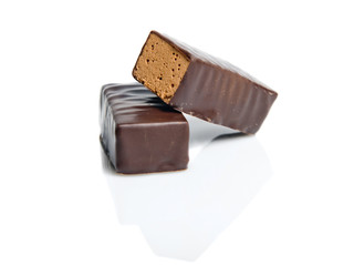 Chocolate candies isolated on white background.