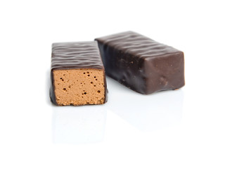 Chocolate candies isolated on white background.