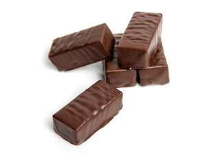 Chocolate candies isolated on white background.