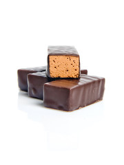 Chocolate candies isolated on white background.