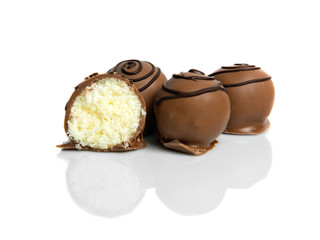 Chocolate candies isolated on white background.