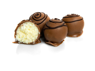 Chocolate candies isolated on white background.