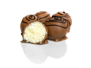 Chocolate candies isolated on white background.