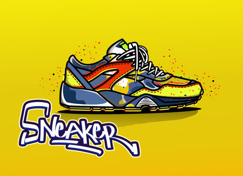 Yellow sneaker shop logo