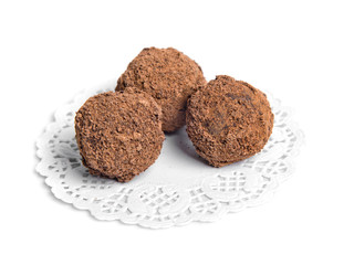 Chocolate candies isolated on white background.