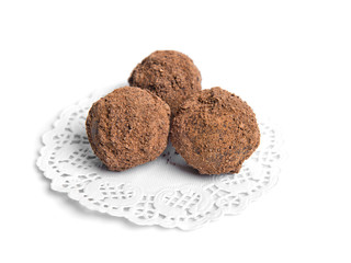 Chocolate candies isolated on white background.