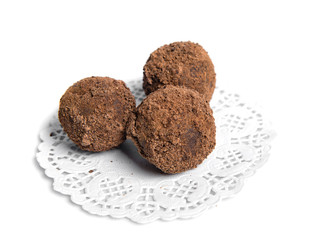 Chocolate candies isolated on white background.