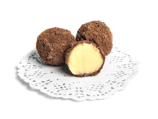 Chocolate candies isolated on white background.