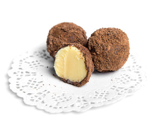 Chocolate candies isolated on white background.