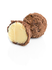 Chocolate candies isolated on white background.