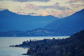 Italian alps as view from maggiore lake, Piedmont, Italy