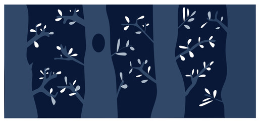 Horizontal illustration forest by night