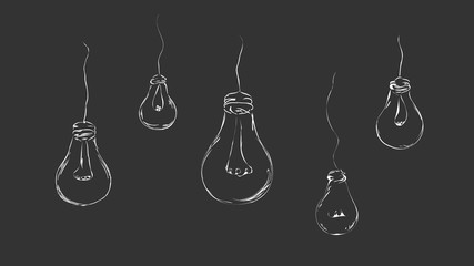 drawn light bulbs in a minimalist style in the form of wires on a gray background for interior, design, advertising, ideas, icons, web pages. vector sketch