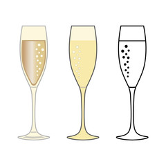 Three glasses of champagne, icons. Abstract concept. Vector illustration on white background.