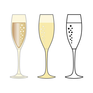 Three glasses of champagne, icons. Abstract concept. Vector illustration on white background.