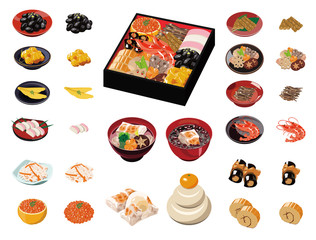 食べ物アイコン・イラスト【和食】①（お節料理・お雑煮・お汁粉）