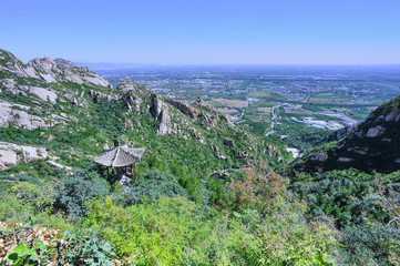 View of the mountains in the gazebo outside of Beijing