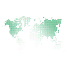 Fototapeta na wymiar Green World Map Design. Hatched World Map with signs of dollars. design for your business advert of economic, wealth, travel. Vector Illustration.