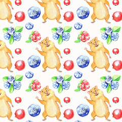 seamless hamster pattern with berries