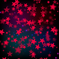 Red stars. Dark space background. with bokeh. Vector illustration background. - Vector