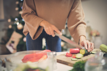 Preparing for a Christmas dinner.