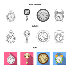 Fototapeta na wymiar Vector illustration of clock and time icon. Set of clock and circle vector icon for stock.