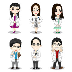 Set of Doctor Character concept, cartoon character vector in flat design isolated on white background, Character design for Health Life.