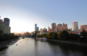 Sunset cityscape Melbourne Australia