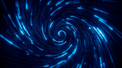 Abstract bright creative cosmic background. Hyper jump into another galaxy. Speed of light, neon glowing twisted lines in motion. Beautiful swirls, colorful vortex. Falling stars. 3d rendering