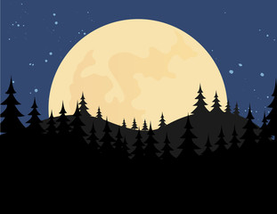 Vector illustration of a modern nature with the moon