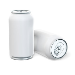 Aluminum cans for beer or soda on a white background. Template for your design. 3d rendering.