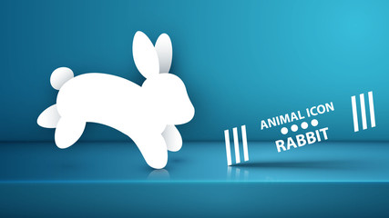Paper rabbit icon on the blue studio.