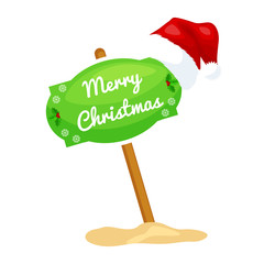 Cartoon sign with festive text Merry Christmas