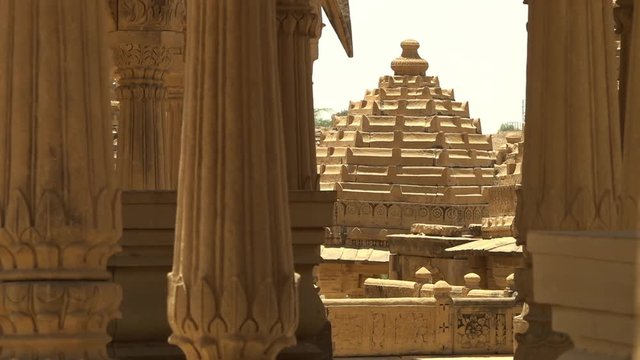 Low angle of royal cenotaphs on a hill in bada bagh